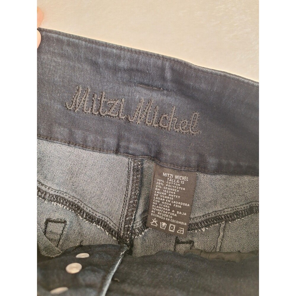 Mitzi Michel Button Front Jeans Juniors 15 Flare Black High Rise Belted 30x33 - Picture 3 of 11